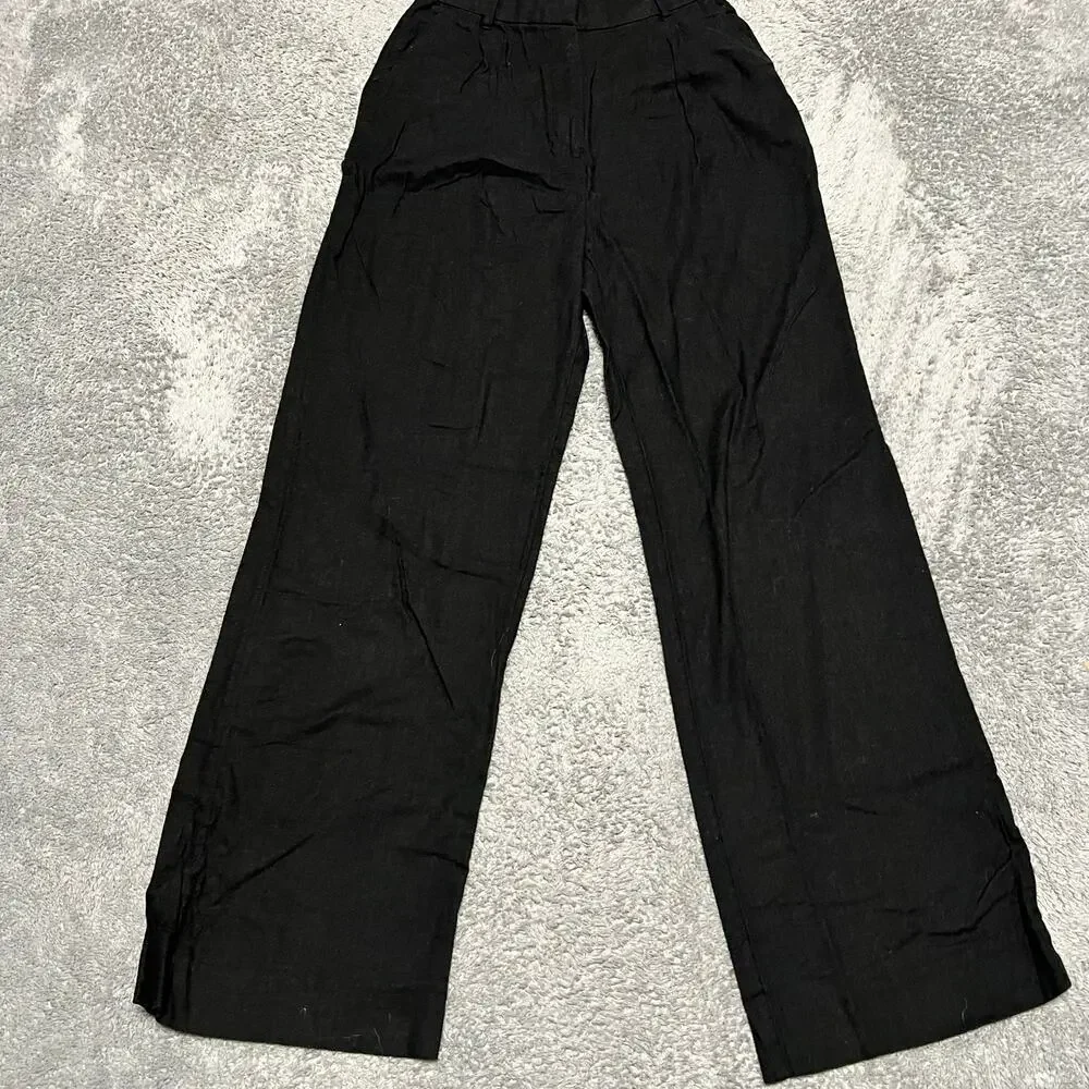 Abercrombie & Fitch Pants Womens Small Linen Wide Leg Black Relaxed Trouser - Picture 1 of 10